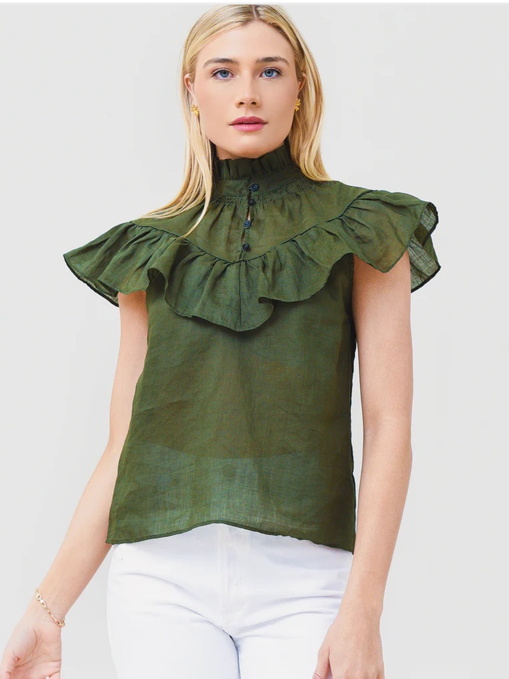 FRAME Ruffle Flounce Top XS Green